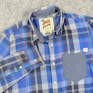JNCO Shirt Medium Blue Plaid‎ Crown Brand Button Down Shirt Long Sleeve Men's
